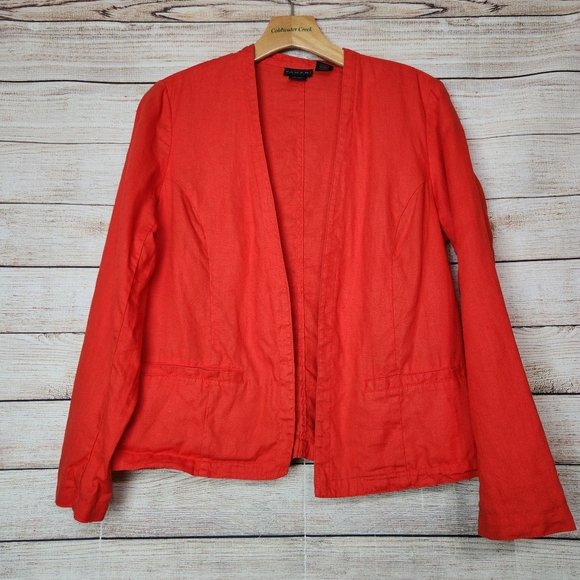 Tahari Jackets & Blazers - Tahari Womens S 100% Linen Open Front Career Casual Blazer Pockets Redish Orange
